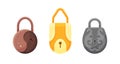 Padlocks. Flat padlock icons for protection privacy, web and mobile apps. Cartoon closed locks. Design template of