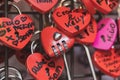 Padlocks in the form of red hearts in Verona Royalty Free Stock Photo