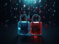 padlocks in front of digital codes. Cybersecurity. Locks. Keys. Royalty Free Stock Photo
