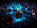 padlocks in front of digital codes. Cybersecurity. Locks. Keys. Royalty Free Stock Photo