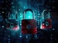 padlocks in front of digital codes. Cybersecurity. Locks. Keys. Royalty Free Stock Photo
