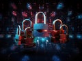 padlocks in front of digital codes. Cybersecurity. Locks. Keys. Royalty Free Stock Photo