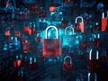 padlocks in front of digital codes. Cybersecurity. Locks. Keys. Royalty Free Stock Photo
