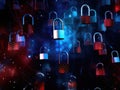 padlocks in front of digital codes. Cybersecurity. Locks. Keys. Royalty Free Stock Photo