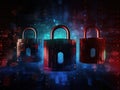 padlocks in front of digital codes. Cybersecurity. Locks. Keys. Royalty Free Stock Photo