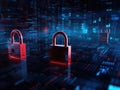 padlocks in front of digital codes. Cybersecurity. Locks. Keys. Royalty Free Stock Photo