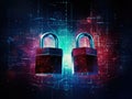 padlocks in front of digital codes. Cybersecurity. Locks. Keys. Royalty Free Stock Photo