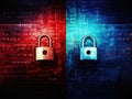 padlocks in front of digital codes. Cybersecurity. Locks. Keys. Royalty Free Stock Photo