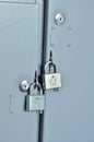 Padlocks on the iron shield