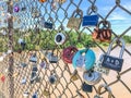 Padlocks on a chainlink fence Royalty Free Stock Photo