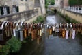 Padlocks, love lock on a bridge as a sign of connection Royalty Free Stock Photo