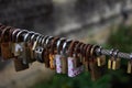 Padlocks, love lock on a bridge sign of connection Royalty Free Stock Photo