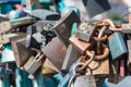 Padlocks of love on the Tumski bridge in Wroclaw. Poland