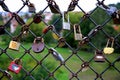 Padlocks on the metallic railing Royalty Free Stock Photo