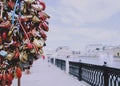 Padlocks with the names of loved ones, selective focus