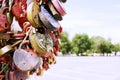 Padlocks with the names of loved ones, selective focus