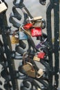 Padlocks with romantic symbols in Amsterdam Royalty Free Stock Photo