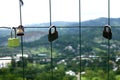 Padlocks on a wire fence as a symbol of promise between people