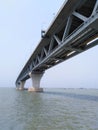 The Padma Bridge is a multipurpose road and railway bridge across the Padma River under construction in Bangladesh Royalty Free Stock Photo