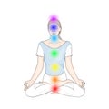 Padmasana or Lotus Pose with Chakras. Vector