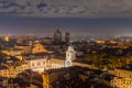 Padova city from above, night aerial view towards the cathedral and mountains Royalty Free Stock Photo