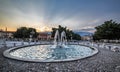 Padova fountain in Prato della Valle famous square. Sunset