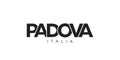 Padova in the Italia emblem. The design features a geometric style, vector illustration with bold typography in a modern font. The