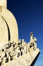 The Padrao dos Descobrimentos and The 25 de Abril Bridge over Tagus river, Lisbon. .