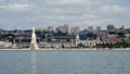 Monument of the Discoveries and Jeronimo monastery in Lisbon on the Tagus river in Portugal