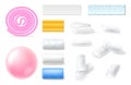 Pads chewing gum. Realistic different flavors and shapes bubble gum. Pads, plates and twisted spiral, gummy candies