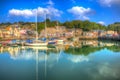 Padstow harbour Cornwall England UK with boats in brilliant colourful HDR