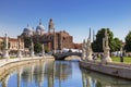 Padua, Prato della Valle, view from the canal to the Basilica of Santa Giustina Royalty Free Stock Photo