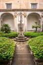 Padula, Salerno, Campania, Italy - May 21, 2017: Cloister of the ancient cemetery in the Certosa di San Lorenzo