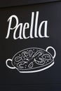 Paella advertized on blackboard in Barcelona, Spain