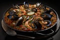 Paella dish with seafood and rice traditional spanish cuisine