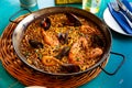 Paella in frying pan Royalty Free Stock Photo