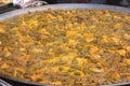 Paella prepared with typical ingredients in Valencia