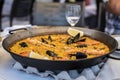Paella recipe for two in traditional pan, recipe from Mediterranean Royalty Free Stock Photo