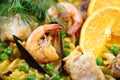 Paella scampi seafood mussels Royalty Free Stock Photo