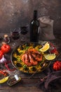 Paella with seafod and checken or paella mixta in a pan Royalty Free Stock Photo