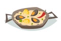 Paella with seafood vector illustration. Traditional spanish food