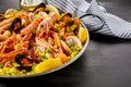 Paella Valencia with fresh langoustines Royalty Free Stock Photo