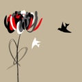 Paeonia flower with bird