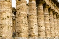 Paestum , Detail of the Doric Temple of Neptune or Hera II. Italy Royalty Free Stock Photo