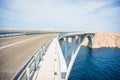 Pag Bridge - Paski bridge that connects the island of Pag to the Croatian mainland above an Adriatic Sea strait called Ljubacka Royalty Free Stock Photo