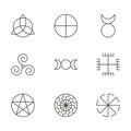 Pagan ancient symbols, mystery sacred icons, illustration