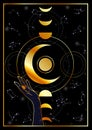 Pagan dark forces invocation with moon phases and constellations Royalty Free Stock Photo