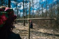 The pagan festival of spring. The cross made of dry branches of trees in forest. Closeup