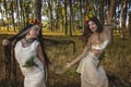 Pagan Girls in the forest dancing Royalty Free Stock Photo