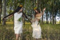 Pagan Girls in the forest dancing Royalty Free Stock Photo